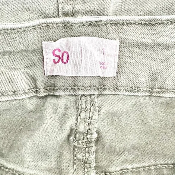 SO Juniors Olive Army Green High-Waist Cargo Pocket Frayed Hem Mini Skirt - Sz 1 - Picture 5 of 6